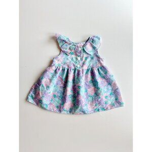 Vintage Baby Girl CHUCKLES Blue Purple Floral Poly Cotton Prairie Dress, Size 2
